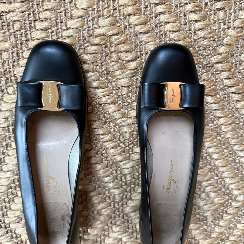 Salvatore Ferragamo Black Flats with Gold Buckle - Picture 2 of 8